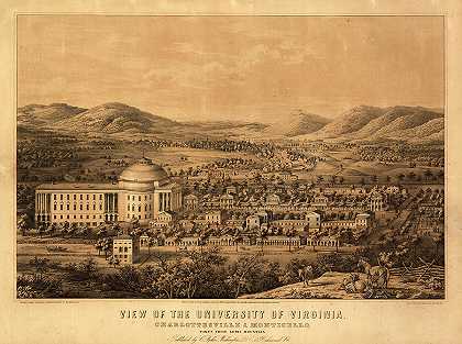 从路易斯山拍摄的弗吉尼亚大学、夏洛茨维尔和蒙蒂塞洛`View of the University of Virginia, Charlottesville and Monticello, taken from Lewis Mountain by Sachse