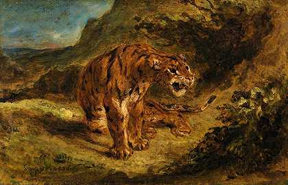 虎视眈眈`Tiger On The Look~Out by Eugène Delacroix