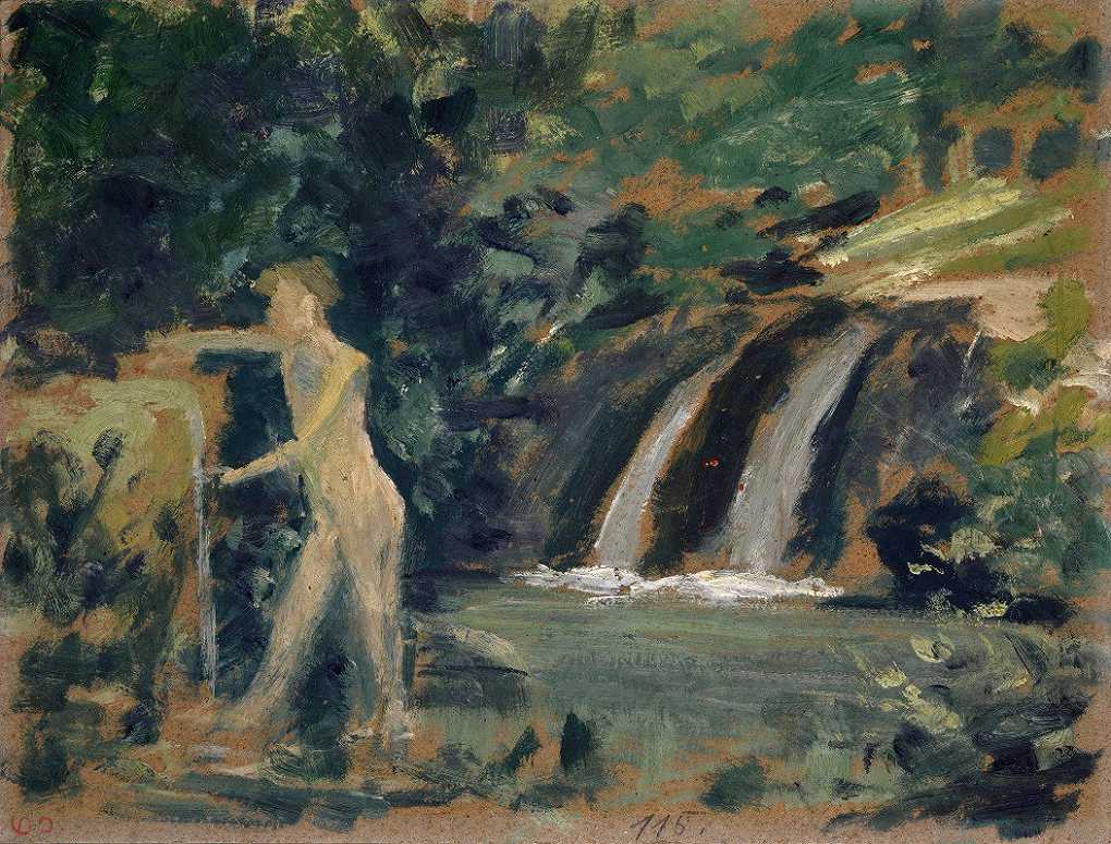 `Bathing Boy in a River in the Woods-