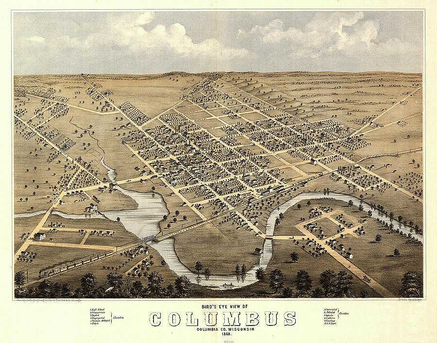 AF-Bird\'s eye view of Columbus, Columbia Co., Wisconsin 1868
