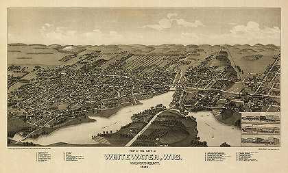 威斯康星州怀特沃特市景观。沃尔沃思县1855`View of the city of Whitewater, Wis. Walworth-County 1855 by George Norris