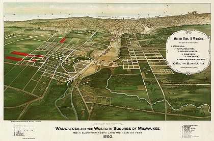 沃瓦托萨和密尔沃基西郊1892年`Wauwatosa and the western suburbs of Milwaukee 1892 by Richards Engraving