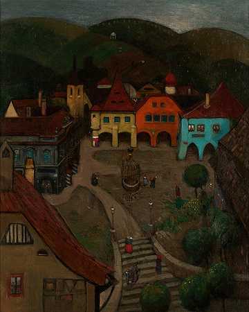 小镇`Kleine Stadt (1903) by Richard Teschner