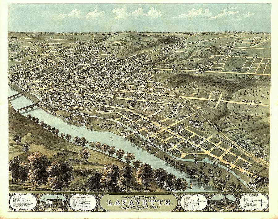 AF-Bird\'s eye view of the city of Lafayette, Tippecanoe Co., Indiana 1868