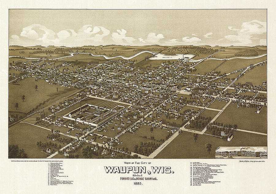AF-View of the city of Waupun, Wisconsi, situated in Fond du Lac and Dodge Counties