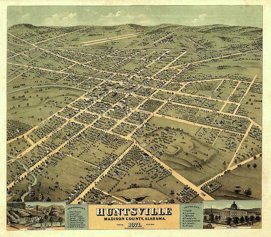 AF-Bird\'s eye view of the city of Huntsville, Madison County, Alabama 1871