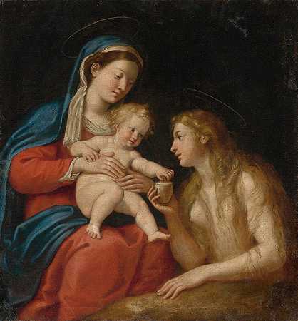 麦当娜和玛丽·玛格达琳的孩子`Madonna And Child With Mary Magdalene by Francesco Albani