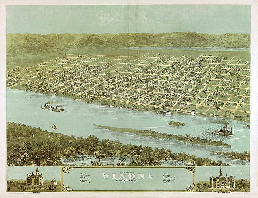 AF-Birds eye view of the city of Winona, Minnesota 1867