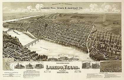 德克萨斯州拉雷多市透景观，进出墨西哥的门户`Perspective map of the city of Laredo, Texas, the Gateway to and from Mexico by American Publishing