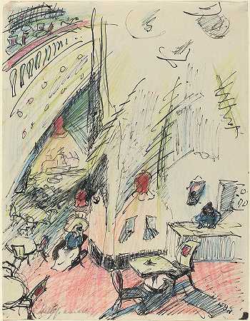 空荡荡的咖啡馆`Das leere Café (The Empty Café) (1918) by Walter Gramatté