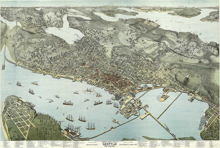 AF-Birds-eye-view of Seattle and environs King County, Wash., 1891