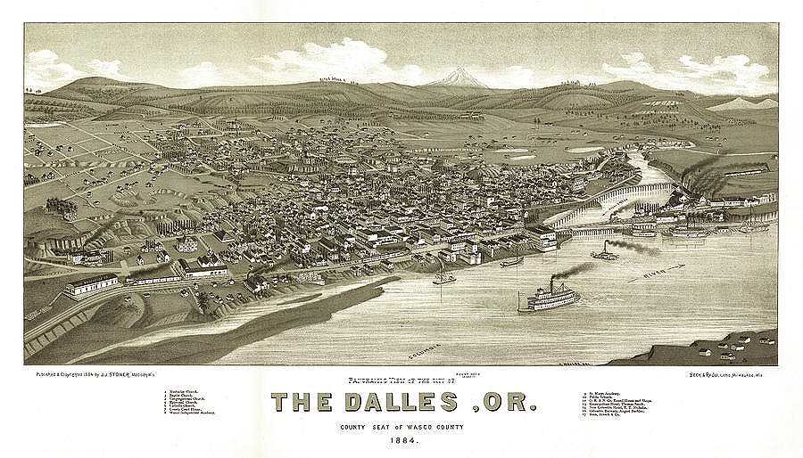 AF-Panoramic view of the city of The Dalles, Or. county seat of Wasco County 1884