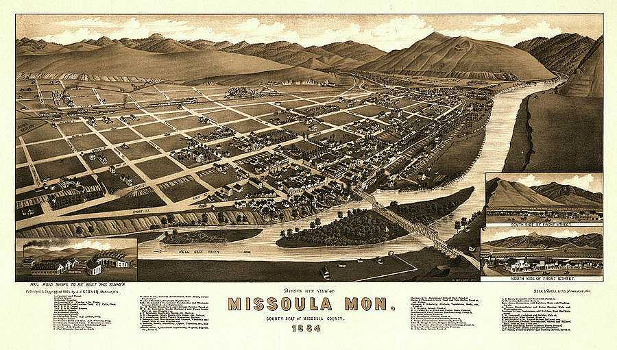 AF-Bird\'s eye view of Missoula, Mon. county seat of Missoula County 1884