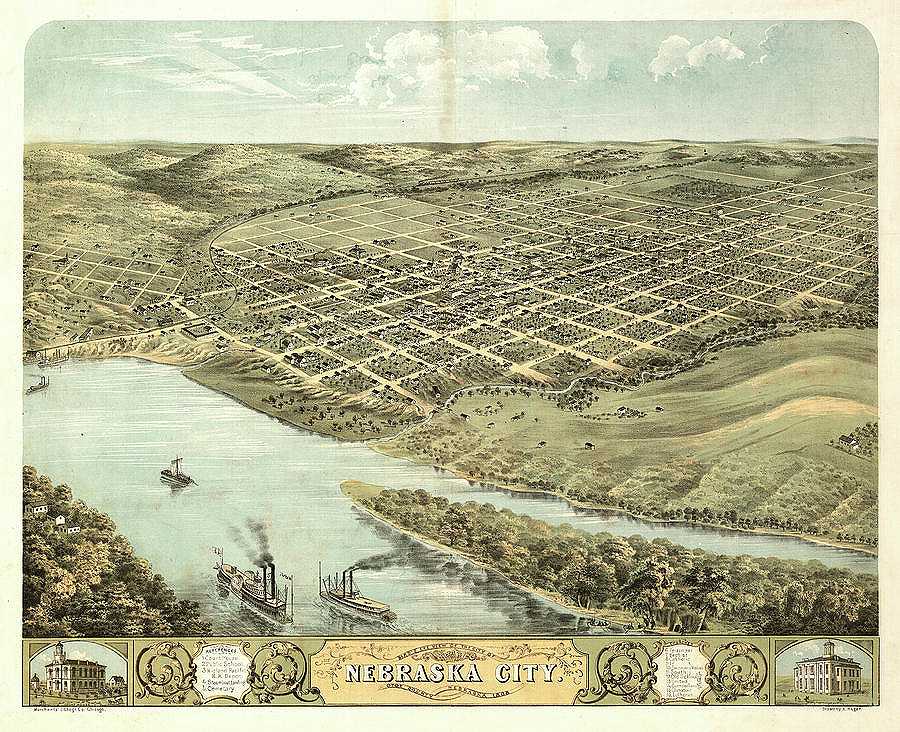 AF-Bird\'s eye view of the city of Nebraska City, Otoe County, Nebraska 1868
