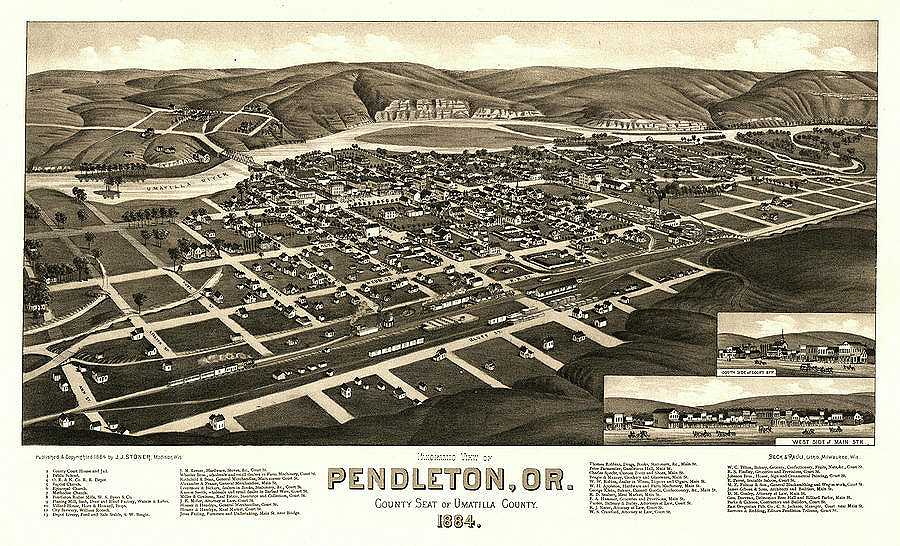 AF-Panoramic view of Pendleton, Or., county seat of Umatilla County 1884