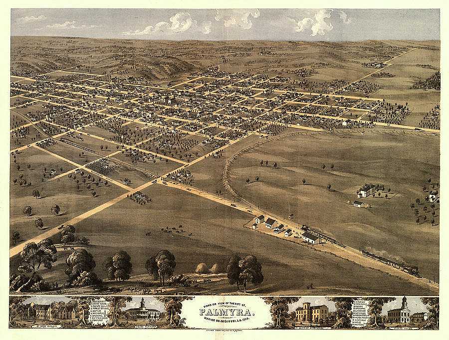 AF-Bird\'s eye view of the city of Palmyra, Marion Co., Missouri, A.D. 1869