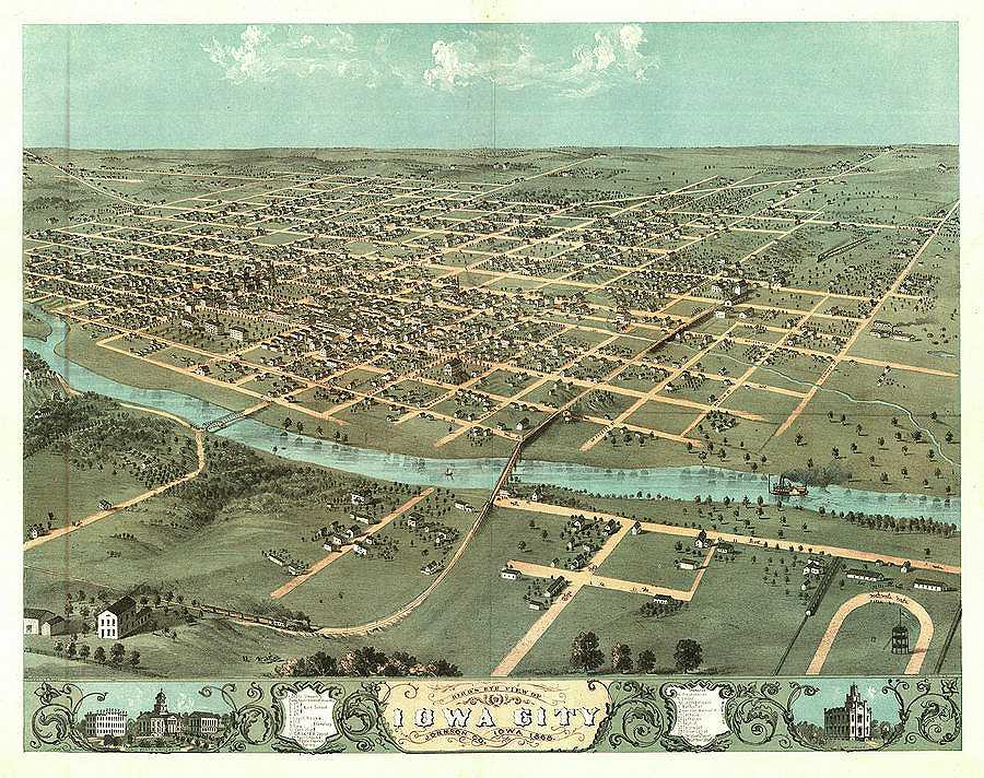 AF-Bird\'s eye view of Iowa City, Johnson Co., Iowa 1868