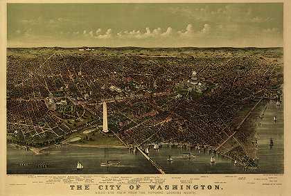 华盛顿市从波托马克河向北鸟瞰`The City of Washington Birds-Eye view from the Potomac-looking North by Currier