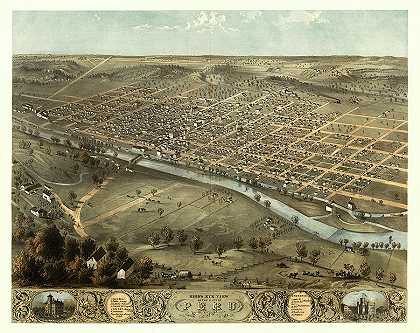 1868年印第安纳州迈阿密市秘鲁市鸟瞰图`Bird\’s eye view of the city of Peru, Miami Co., Indiana 1868 by Ruger