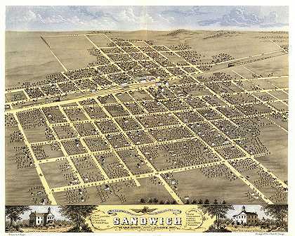 1869年伊利诺伊州福特县帕克斯顿市鸟瞰图`Bird\’s eye view of the city of Paxton, Ford County, Illinois 1869 by Ruger