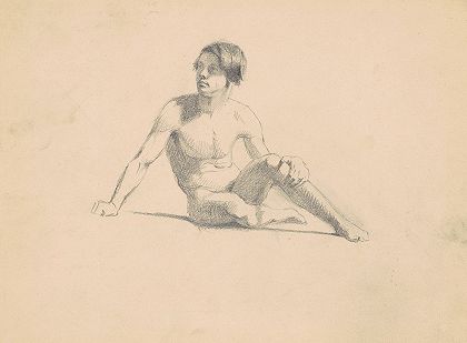 男性裸体坐姿（直肠）`Seated Male Nude (recto) (c. 1830~1835) by James Goodwyn Clonney