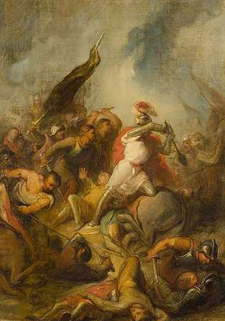 乌得勒支主教奥托二世在1226年的安诺战役中阵亡`Bishop Otto II of Utrecht is killed in the battle of Ane, Anno 1226 (1840~1876) by Antonie F. Zürcher