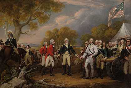 1777年10月16日，伯戈因将军在萨拉托加投降`The Surrender of General Burgoyne at Saratoga, Oct 16, 1777 by John Trumbull