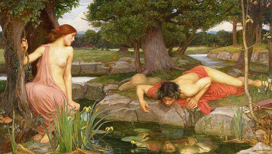 回声和那西塞斯`Echo and Narcissus by John William Waterhouse