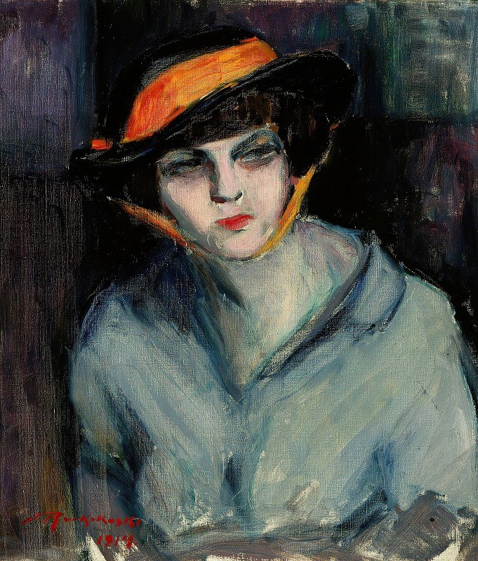 戴帽子的女人`Woman Wearing A Hat (1914) by Jalmari Ruokokoski