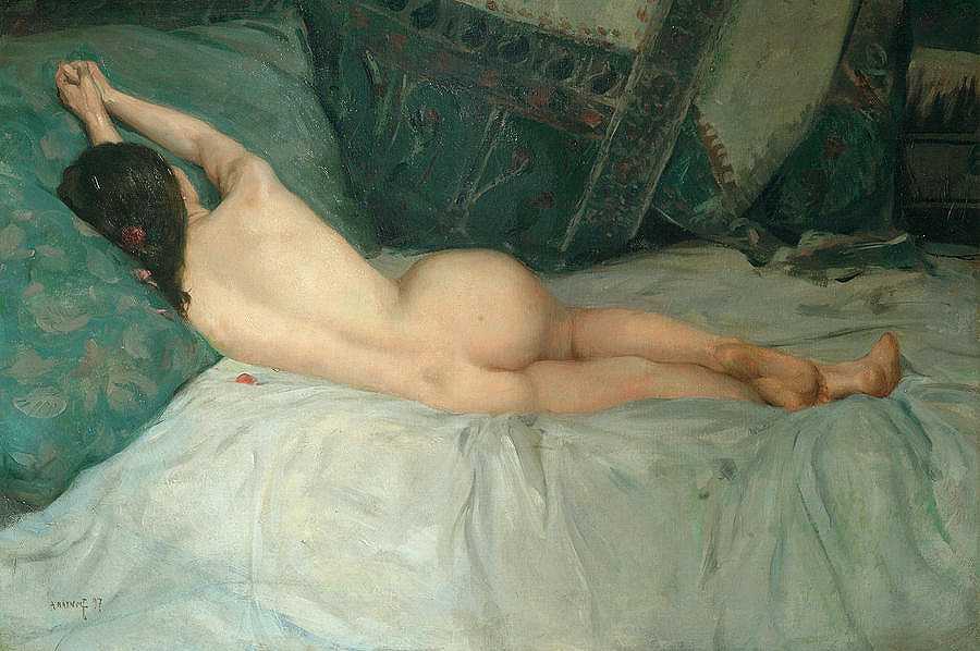 裸睡女人`Sleeping naked woman by Antoine Raynolt