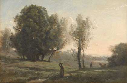 景观`Landscape (c. 1872) by Jean-Baptiste-Camille Corot