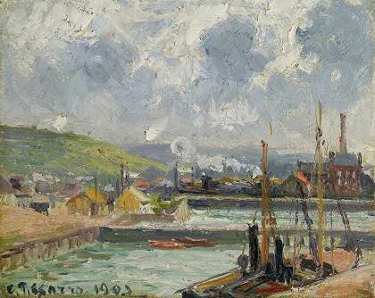 渔业码头和杜克斯内盆地，迪耶普，明亮的灰色天气`Darse De Pêche Et Bassin Duquesne, Dieppe, Temps Gris Lumineux (1902) by Camille Pissarro