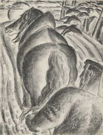 带犁拉马的农民`Boer met ploeg en trekpaard (1927) by Leo Gestel