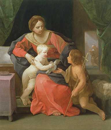 圣母玛利亚和圣约翰的孩子`Virgin and Child with Saint John the Baptist by Guido Reni