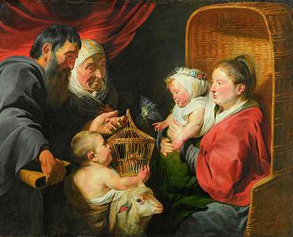 圣母玛利亚和圣约翰及其父母的孩子`The Virgin and Child with St. John and His Parents by Jacob Jordaens
