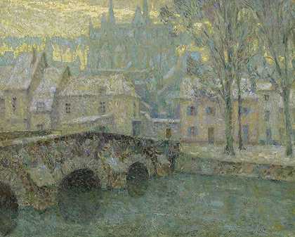 雪，沙特尔`La Neige, Chartres (1918) by Henri Le Sidaner
