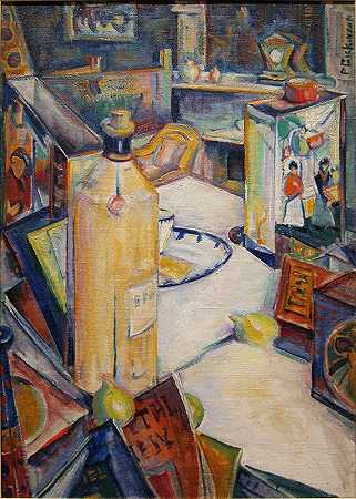 室内静物`Still Life in Interior (1920~22) by Preston Dickinson