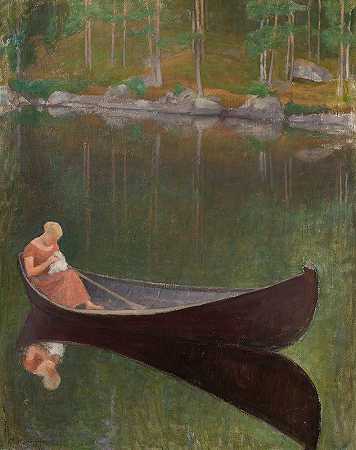 船上的女人`Woman In A Boat (1924) by Pekka Halonen