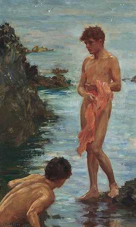 一个游泳团体的变种`Variant on A Bathing Group by Henry Scott Tuke