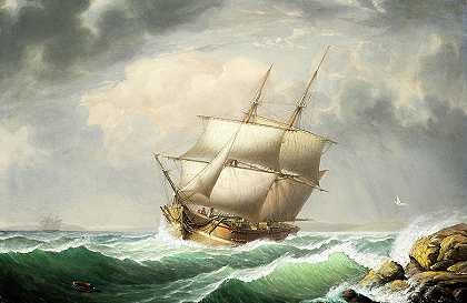 缅因州海岸的布里格`Brig Off the Maine Coast by Fitz Henry Lane