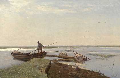 圩区景观（在坎珀圩区）`Polder Landscape (in the Kamperpolder) (circa 1880~1900) by Paul Joseph Constantin Gabriël