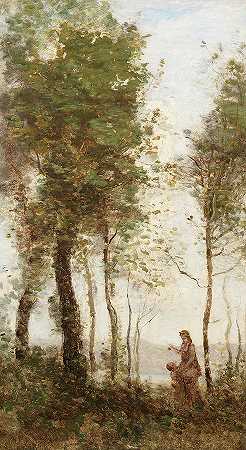 树林的边缘`The edge of the wood by Jean-Baptiste-Camille Corot