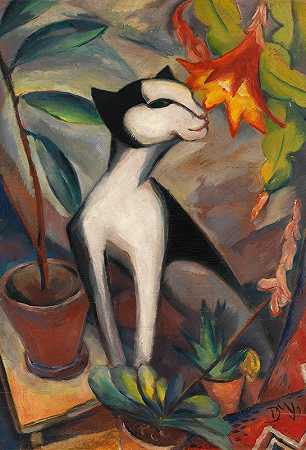 仙人掌花猫I`Katze mit Kakteenblüte I (1921) by Dorothea Maetzel-Johannsen