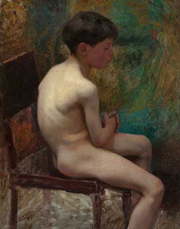 一个小男孩（坐着的男孩）`A Young Boy (Seated Boy) (circa 1890) by Edward Henry Potthast