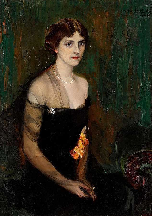 奥维尔·E·巴布科克夫人的肖像`Portrait of Mrs. Orville E. Babcock by Joaquin Sorolla y Bastida