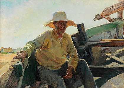 船上的老渔夫`Old fisherman in a boat by Joaquin Sorolla y Bastida
