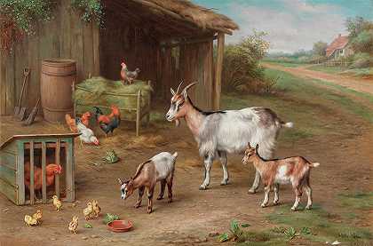 农家聚会`Farmyard gathering by Edgar Hunt