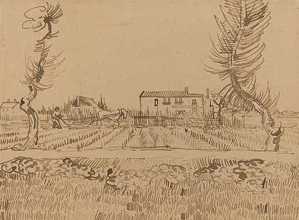 阿尔勒附近田野里的农夫`Ploughman in the Fields near Arles (1888) by Vincent van Gogh