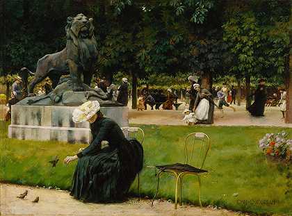 在卢森堡（花园）`In the Luxembourg (Garden) (1889) by Charles Courtney Curran