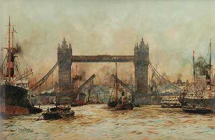 塔桥`Tower Bridge by Charles Edward Dixon